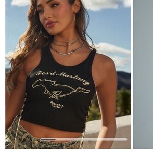 Ford mustang crop top with rhinestone lace up